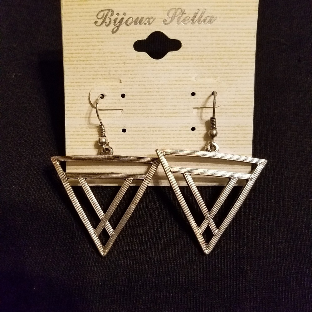 Silver Triangle Earrings - Picture 4 of 7